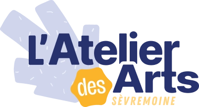 logo_atelier-des-arts Deux personnes regardant une oeuvre d'art, illustration vectorielle