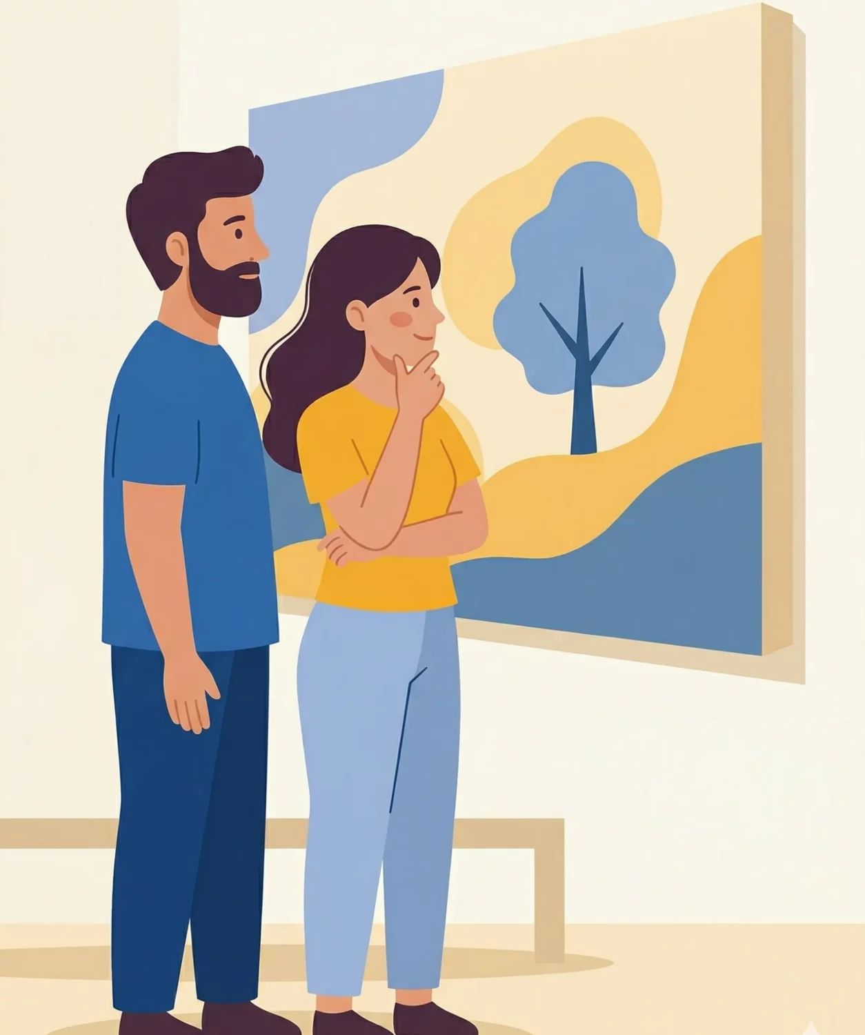 Deux personnes regardant une oeuvre d'art, illustration vectorielle